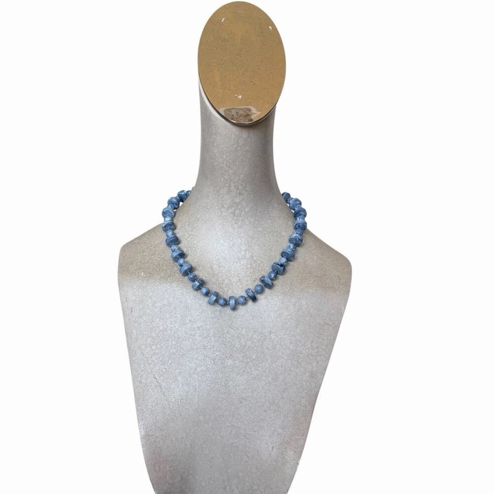 Vintage Sarah Coventry Blue Beaded Necklace Textured Acrylic Statement Choker